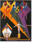 Ernst Ludwig Kirchner Dancing girls in colourful rays painting